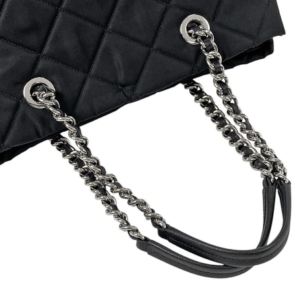 Prada Logo Plate Chain Tote Bag Shoulder Tessuto Nero Black - Picture 6 of 7